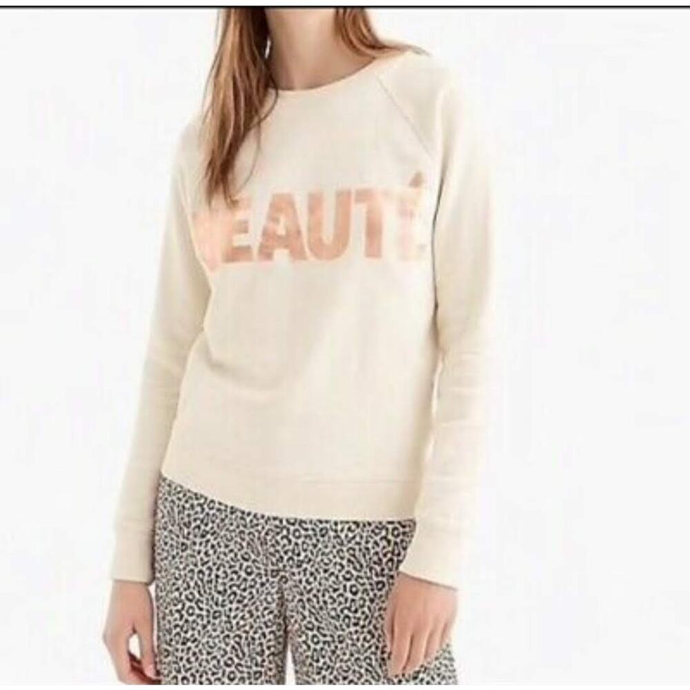 J.Crew Beauté French Graphic Sweatshirt Small Ivory Rose Gold Metallic Letters